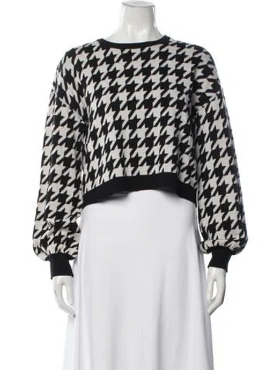Pre-owned Alice And Olivia Wool Houndstooth Print Sweater In Black