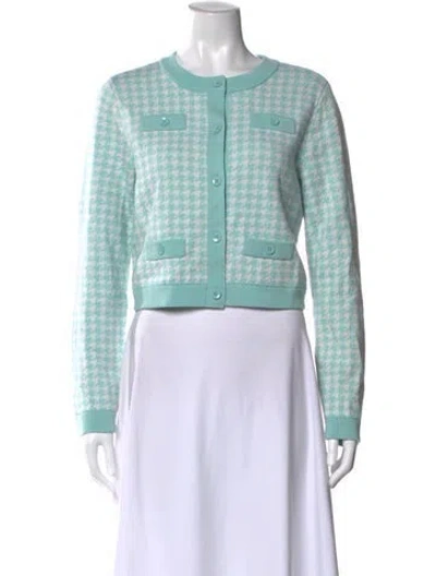 Pre-owned Alice And Olivia Wool Houndstooth Print Sweater In Blue