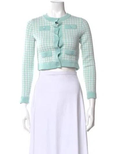 Pre-owned Alice And Olivia Wool Houndstooth Print Sweater In Green