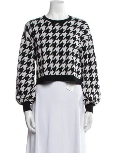 Pre-owned Alice And Olivia Wool Houndstooth Print Sweater In White