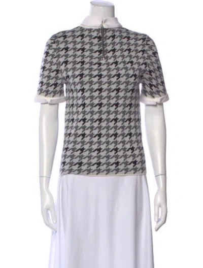 Pre-owned Alice And Olivia Wool Houndstooth Print Top In Gray