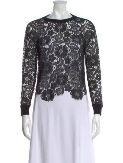 Pre-owned Alice And Olivia Wool Lace Pattern Sweater In Black
