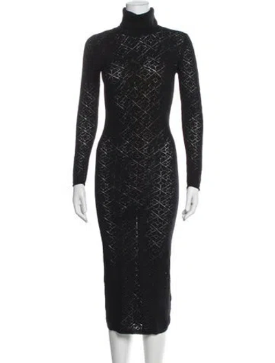 Pre-owned Alice And Olivia Wool Long Dress In Black