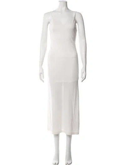 Pre-owned Alice And Olivia Wool Long Dress In White