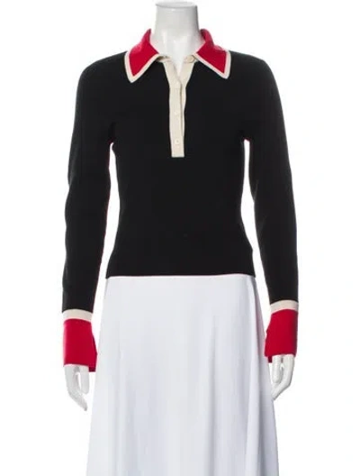 Pre-owned Alice And Olivia Wool Long Sleeve Polo In Black