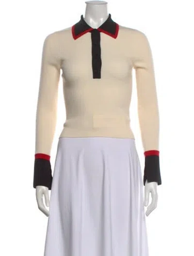 Pre-owned Alice And Olivia Wool Long Sleeve Polo In Neutral