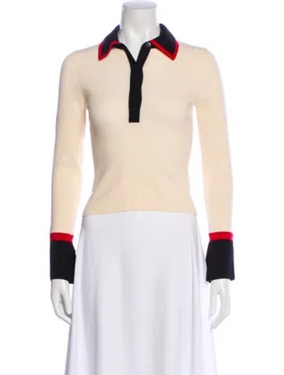 Pre-owned Alice And Olivia Wool Long Sleeve Polo W/ Tags In Neutral