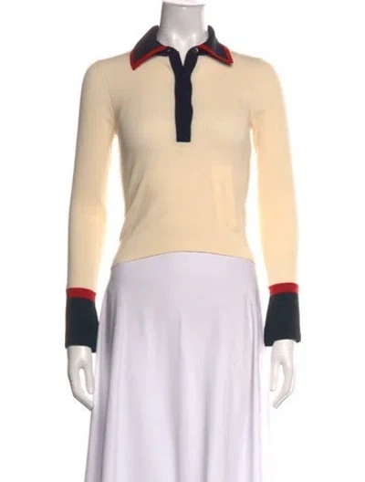 Pre-owned Alice And Olivia Wool Long Sleeve Polo W/ Tags In Neutrals