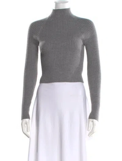 Pre-owned Alice And Olivia Wool Mock Neck Crop Top In Gray