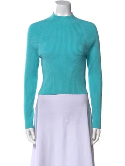 Pre-owned Alice And Olivia Wool Mock Neck Sweater In Blue