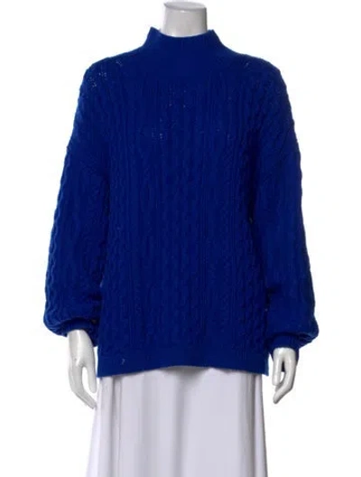 Pre-owned Alice And Olivia Wool Mock Neck Sweater In Blue