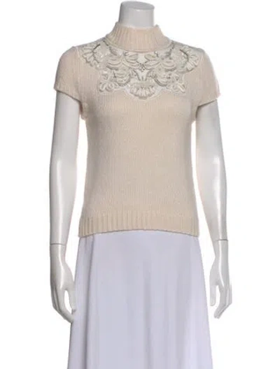 Pre-owned Alice And Olivia Wool Mock Neck Sweater In White