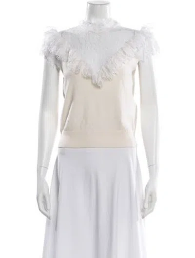 Pre-owned Alice And Olivia Wool Mock Neck Top In White