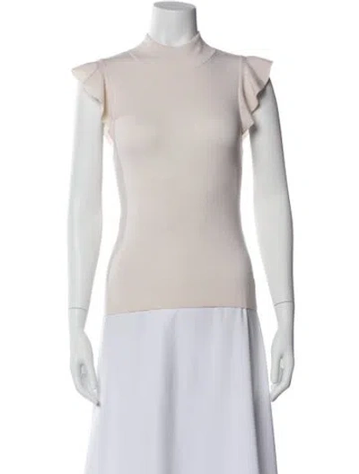 Pre-owned Alice And Olivia Wool Mock Neck Top In White