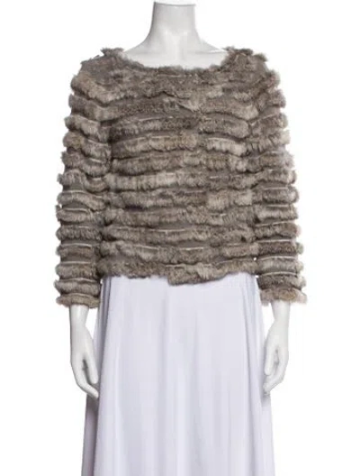 Pre-owned Alice And Olivia Wool Patterned Fur Jacket In Grey
