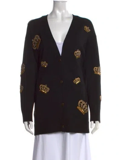 Pre-owned Alice And Olivia Wool Patterned Sweater In Black