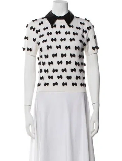 Pre-owned Alice And Olivia Wool Patterned Top In White