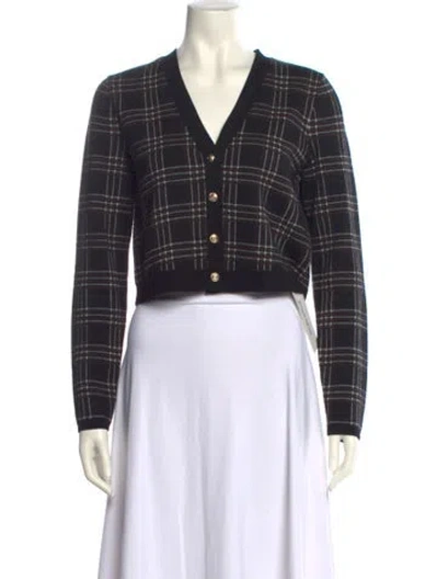 Pre-owned Alice And Olivia Wool Plaid Print Sweater In Black