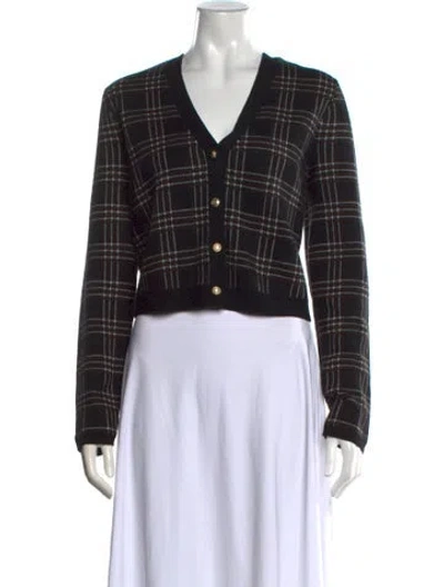 Pre-owned Alice And Olivia Wool Plaid Print Sweater In Black