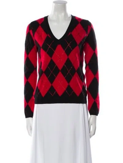 Pre-owned Alice And Olivia Wool Plaid Print Sweater In Red