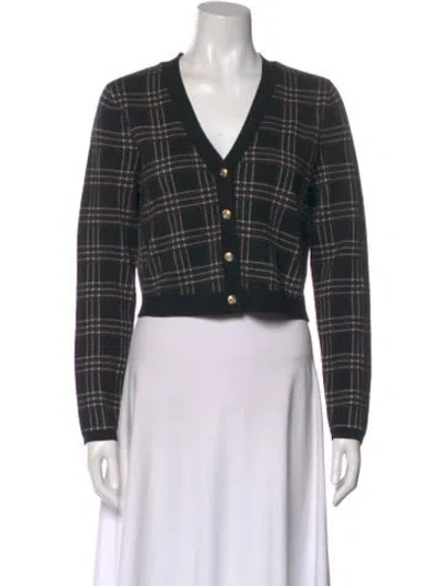 Pre-owned Alice And Olivia Wool Plaid Print Sweater W/ Tags In Black