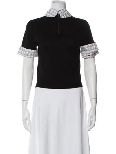 Pre-owned Alice And Olivia Wool Plaid Print Top In Black
