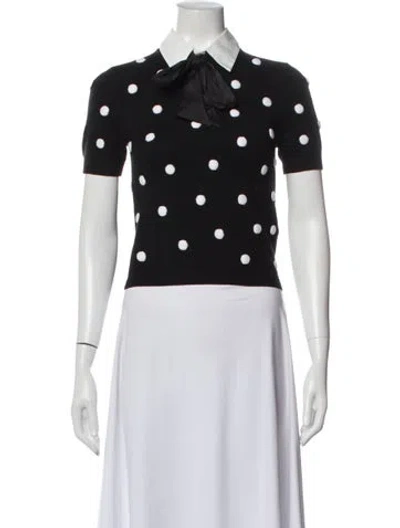 Pre-owned Alice And Olivia Wool Polka Dot Print Top In Black