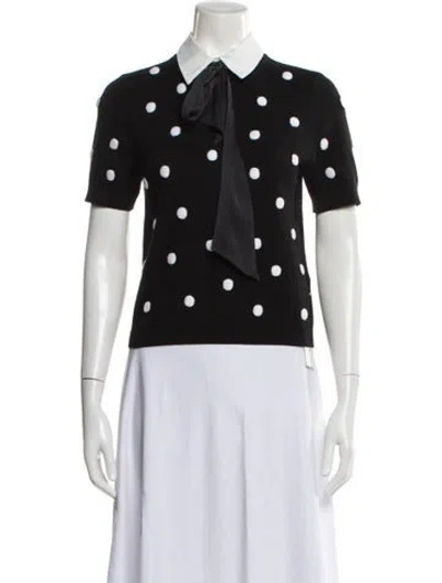 Pre-owned Alice And Olivia Wool Polka Dot Print Top In Black
