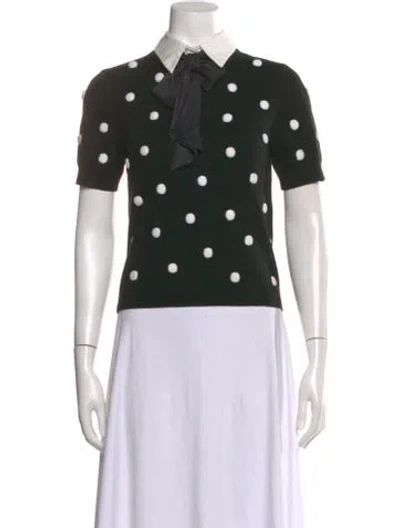 Pre-owned Alice And Olivia Wool Polka Dot Print Top In Black