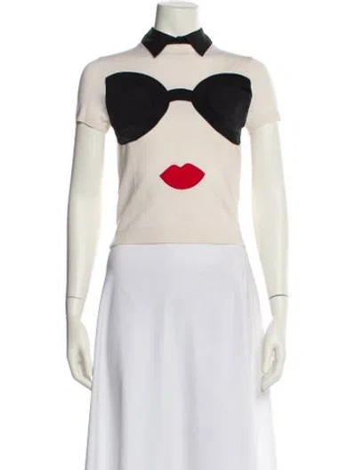 Pre-owned Alice And Olivia Wool Printed Crop Top In Neutral