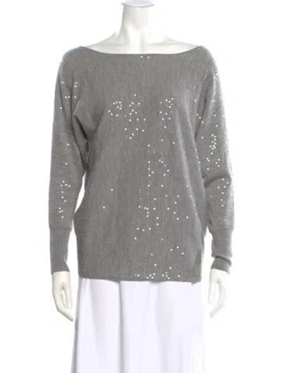 Pre-owned Alice And Olivia Wool Printed Top In Gray