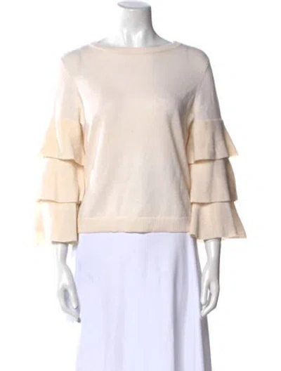 Pre-owned Alice And Olivia Wool Scoop Neck Sweater In Neutral