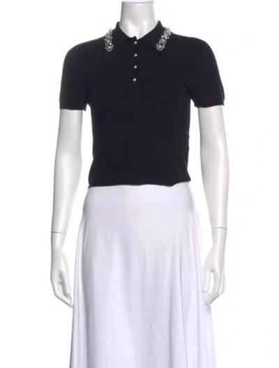 Pre-owned Alice And Olivia Wool Short Sleeve Polo In Black
