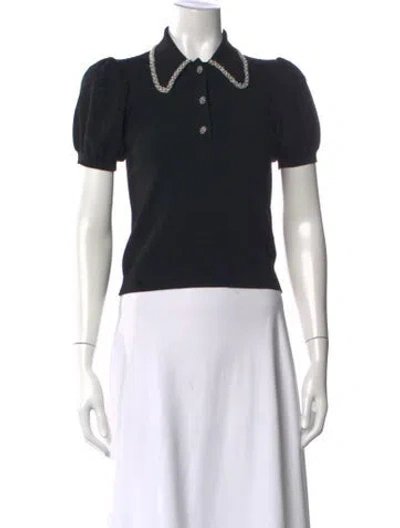 Pre-owned Alice And Olivia Wool Short Sleeve Polo W/ Tags In Black
