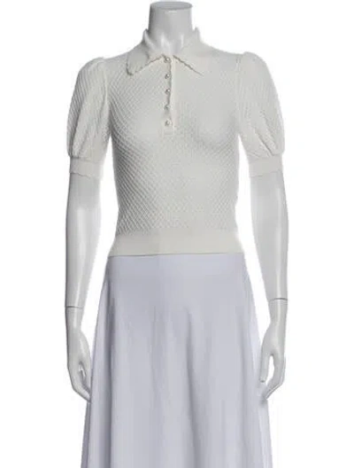 Pre-owned Alice And Olivia Wool Short Sleeve Polo In White