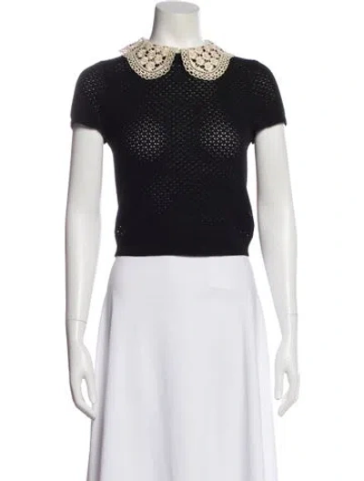 Pre-owned Alice And Olivia Wool Short Sleeve Top In Black