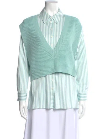 Pre-owned Alice And Olivia Wool Striped Button-up Top In Blue
