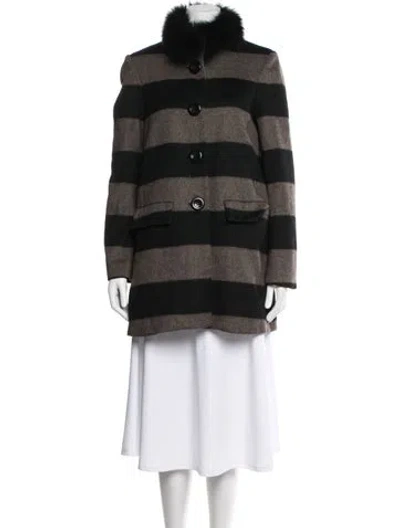 Pre-owned Alice And Olivia Wool Striped Coat In Brown