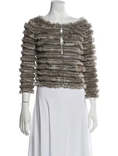Pre-owned Alice And Olivia Wool Striped Fur Jacket In Multi