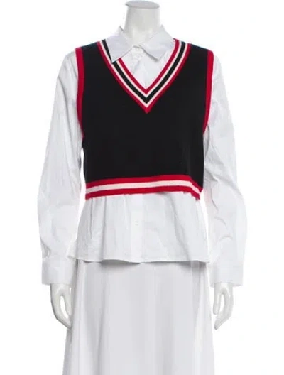 Pre-owned Alice And Olivia Wool Striped Sweater In White