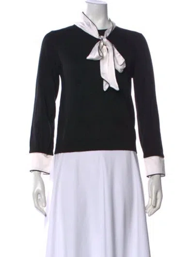 Pre-owned Alice And Olivia Wool Tie Neck Sweater In Black