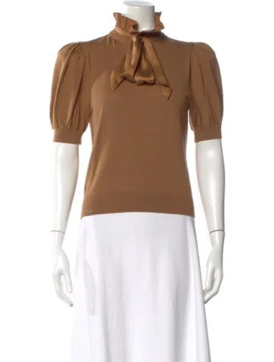 Pre-owned Alice And Olivia Wool Tie Neck Top In Brown