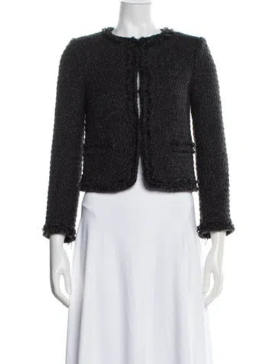 Pre-owned Alice And Olivia Wool Tweed Pattern Blazer In Black