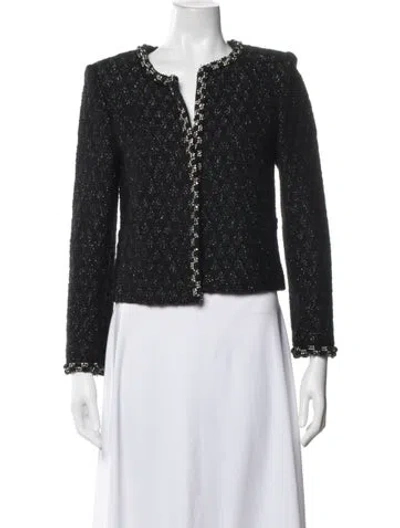 Pre-owned Alice And Olivia Wool Tweed Pattern Blazer In Black