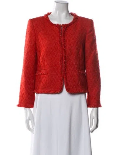 Pre-owned Alice And Olivia Wool Tweed Pattern Evening Jacket In Orange
