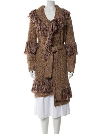 Pre-owned Alice And Olivia Wool Tweed Pattern Faux Fur Coat In Neutral