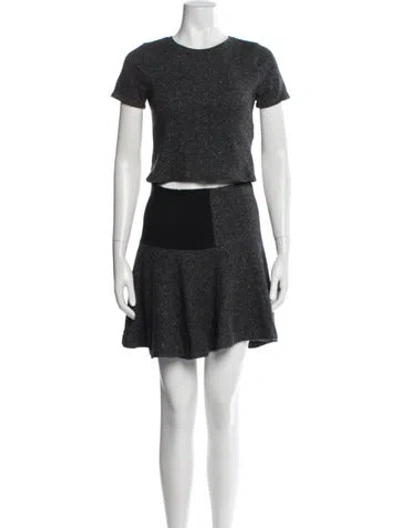 Pre-owned Alice And Olivia Wool Tweed Pattern Skirt Set In Blue