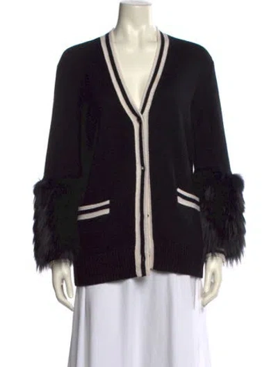 Pre-owned Alice And Olivia Wool V-neck Sweater In Black