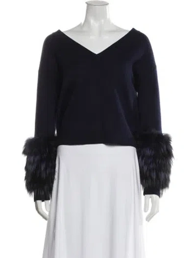 Pre-owned Alice And Olivia Wool V-neck Sweater In Blue