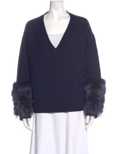 Pre-owned Alice And Olivia Wool V-neck Sweater In Blue